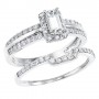14k White Gold Qpid .81 Ct Emerald Cut Diamond Bridal Ring Set