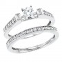 14K White Gold Qpid Bridal Baguette .64 Ct Diamond Ring Set