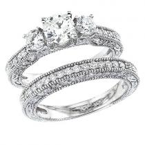 14K White Gold 1.63 Ct Diamond Qpid Bridal Fashion Ring Set