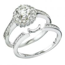 14K White Gold Qpid .68 Ct Diamond Cluster Bridal Ring Set