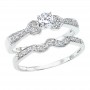 14K White Gold .37 Ct Diamond Double Heart Bridal Ring Set