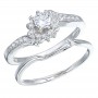 14K White Gold Qpid .42 Ct Diamond Bypass Halo Bridal Ring Set