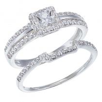 14K White Gold Qpid .62 Ct Diamond Princess Bridal Ring Set