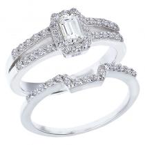 14K White Gold Qpid .75 Ct Diamond Emerald Cut Bridal Ring Set