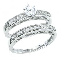 14K White Gold Qpid .52 Ct Channel Diamond Bridal Ring Set