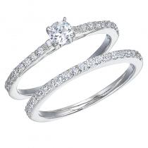 14K White Gold Qpid .64 Ct Prong Set Diamond Bridal Ring Set