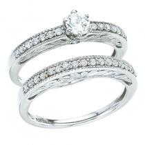 14K White Gold Qpid .50 Ct Diamond Channel Bridal Ring Set