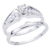 14K White Gold Qpid .38 Ct Graduated Channel Diamond Ring Set