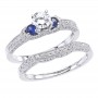 14K White Gold Qpid .85 Ct Diamond and Sapphire Bridal Ring Set