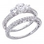 14K White Gold Qpid 1.02 Ct Diamond Three Stone Bridal Ring Set