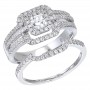 14K White Gold Qpid .73 Ct Diamond Square Halo Bridal Ring Set