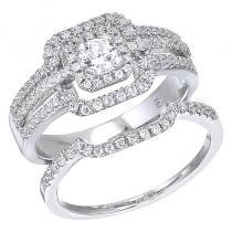 14K White Gold Qpid .73 Ct Diamond Square Halo Bridal Ring Set