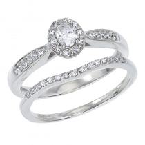14K White Gold Qpid .46 Ct Oval Diamond Bridal Ring Set