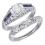 14K White Gold Qpid .55 Ct Diamond and Princess Sapphire Bridal Ring Set