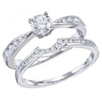 14K White Gold Qpid .92 Ct Diamond Crown Bridal Ring Set