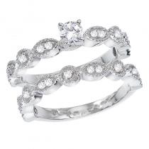 14K White Gold Qpid .60 Ct Diamond Beaded Bridal Ring Set