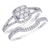 14K White Gold QPid .61 Ct Diamond Halo Bridal Ring Set