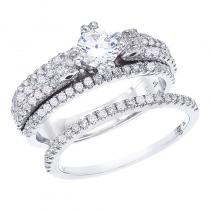 14K White Gold Qpid 1.11 Ct Diamond Four Row Bridal Ring Set