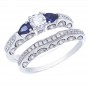 14K White Gold Qpid .50 Ct Diamond and 5x3 Pear Sapphire Bridal Ring Set
