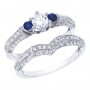 14K White Gold Qpid .86 Ct Diamond and Sapphire Cathedral Bridal Ring Set