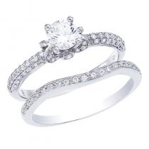 14K White Gold Qpid .75 CT Diamond Crown Bridal Ring Set