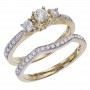 14K Yellow Gold Qpid .75 Ct Diamond Three Stone Bridal Ring Set