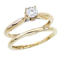 14K Yellow Gold Qpid .51 Ct Diamond Crown Bridal Ring Set