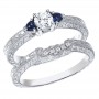 14K White Gold Qpid .45 Ct Diamond and 3mm Sapphire Bridal Ring Set