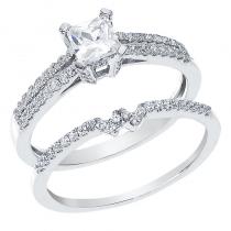 14K White Gold Qpid .71 Ct Diamond Double Row Princess Bridal Ring Set