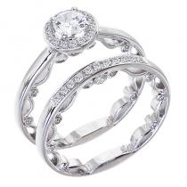 14K White Gold Qpid .94 Ct Diamond Halo Bridal Ring Set