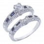 14K White Gold .75 Ct Diamond and .60 Ct Baguette Sapphire Bridal Ring Set