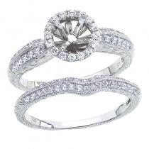 14K White Gold Qpid .37 Ct Diamond Halo Semi Mount Bridal Ring Set