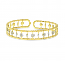14K Yellow Gold Diamond Triple Row Flexible Cuff Bracelet