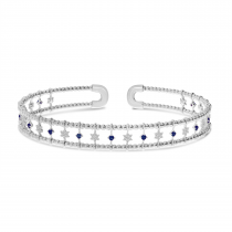 14K White Gold 3-Row Sapphire and Diamond Star Flexible Cuff Bracelet