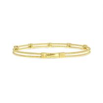 14K Yellow Gold 4 Diamond Cluster 2 row Flexible Bracelet