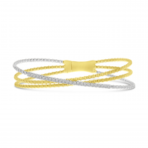 14K Two-Tone White and Yellow Gold Triple Strand Flexible Bracelet