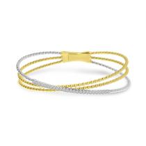14K Two Tone Gold Diamond Triple Strand Flexible Bracelet