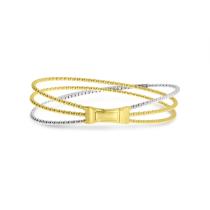 14K Two Tone Gold Diamond Triple Strand Flexible Bracelet