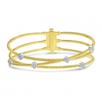 14K Yellow and White Gold Two Tone Diamond Clover Triple Flexible Bracelet