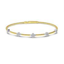 14K Two Tone Gold 5 Station Diamond Clover Flexible Bracelet