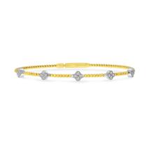 14K Two Tone Gold 5 Station Diamond Clover Flexible Bracelet