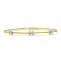 14K Two Tone Gold 3 Station Diamond Flower Flex Bracelet