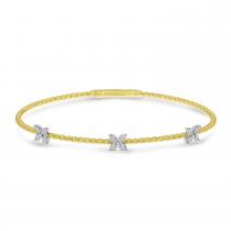 14K Two Tone Gold 3 Station Diamond Flower Flex Bracelet