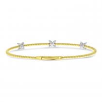 14K Two Tone Gold 3 Station Diamond Flower Flex Bracelet
