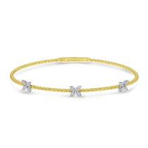 14K Two Tone Gold 3 Station Diamond Flower Flex Bracelet