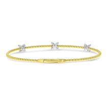 14K Two Tone Gold 3 Station Diamond Flower Flex Bracelet
