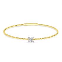 14K Two Tone Gold Diamond Flower Flex Bracelet