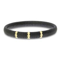 14K Yellow Gold Black Ceramic Three Station Stretch Bracelet