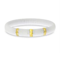 14K Yellow Gold White Ceramic Three Station Stretch Bracelet