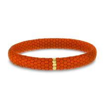 14K Yellow Gold Ceramic Orange Snake Stretch Bracelet